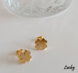 TT2479 - Bông tai titan cỏ 4 lá (màu vàng)
