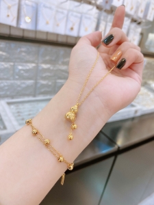 TTN2877 - Dây chuyền titan hồ lô 2 bi rơi (màu trắng/màu vàng)