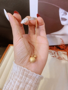 TTN3017 - Dây chuyền titan bi nhám mix bi trơn dây mì (màu vàng)