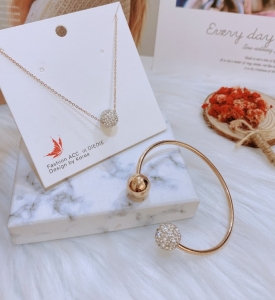 TT3287 - Set titan châu trắng (vòng tay, dây chuyền - vàng hồng)