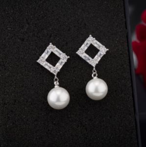 PK4546 - Bông tai vuông rỗng ngọc trai bạc 925