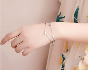 TT3336 - Lắc tay tian tim dây đôi (màu trắng)