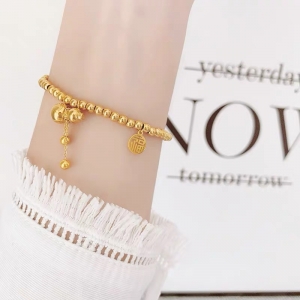 TTN3402 - Lắc tay titan bi hồ lô (màu vàng)