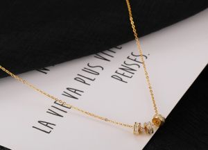 TT3507 - Dây chuyền titan 3 khoen đá zircon (màu vàng)