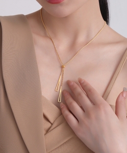 TTN5142 - Dây chuyền titan thanh rỗng dây rút ( màu vàng)