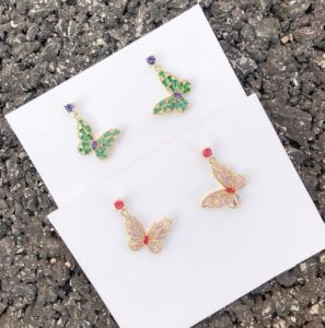 PK4647 - Bông tai bạc 925 mạ vàng (đá xanh/đá hồng)