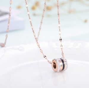 TT5313 - Dây chuyền titan ống đá trắng phối đen (vàng hồng - dây trúc/dây thường)