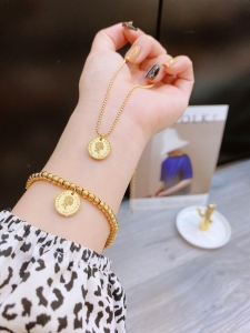TT5341 - Set titan dây chuyền & lắc tay bi nữ hoàng (màu vàng)