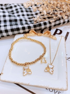 TT5404 - Set titan dây chuyền & lắc bi gấu trái tim (trắng/vàng/vàng hồng)