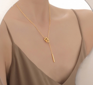TTN4306 - Dây chuyền titan 2 khoen vuông thanh dài (màu vàng)