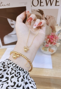 TT4318 - Set titan bi mickey tròn (Dây chuyền,lắc tay bi - màu vàng)