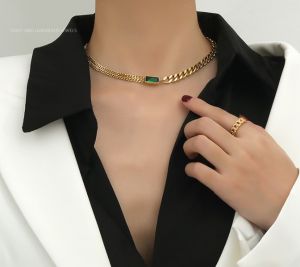 TT5581 - Dây chuyền titan xích đá xanh (màu vàng)