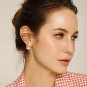TTN5614 - Bông tai titan Dior ngọc trai size lớn (vàng hồng)