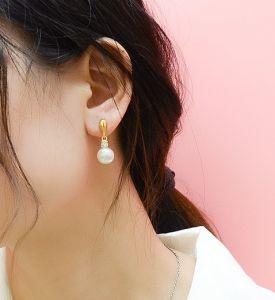 TT5616 - Bông tai titan giọt nước ngọc trai (trắng/vàng)