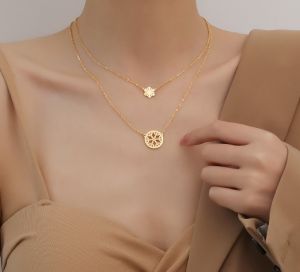 TT5628 - Dây chuyền titan hoa tuyết 2 tầng (màu vàng)
