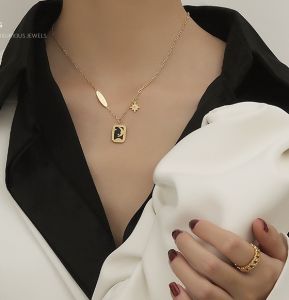 TTN5646 - Dây chuyền titan thẻ đen mặt trăng (màu trắng/ vàng)