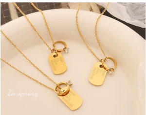 TTN5667 - Dây chuyền titan thẻ chữ kèm nhẫn mini (màu vàng)