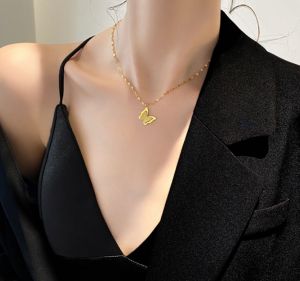 TTN5763 - Dây chuyền titan bướm phun cát dây trúc (màu vàng)