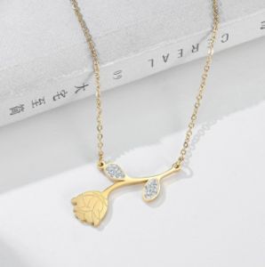 TT5788 - Dây chuyền titan cành hoa ngang (vàng nhạt/vàng hồng)