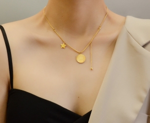 TT5825 - Dây chuyền titan phối bi mặt tròn Good Luck (màu vàng)