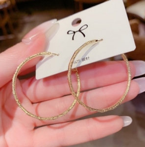 PK4762 - Khoen tròn mặt nhám bạc 925 mạ vàng  (size 4cm)