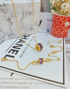 TT5893 - Set titan lu đá tím (dây chuyền, lắc tay - màu vàng)