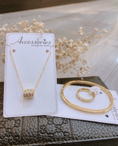 TT5897 - Set titan đá zircon (dây chuyền,vòng tay, nhẫn - màu vàng)