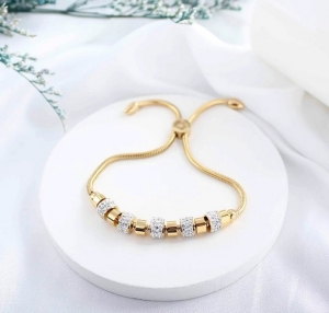 TTN5995 - Lắc tay titan dây rút charm xoàn (màu vàng)