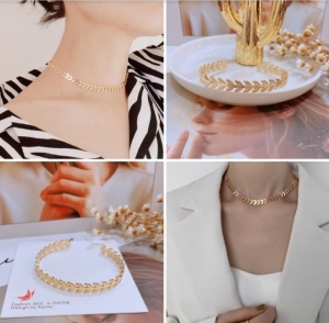 TT6048 - Set titan lá màu vàng (dây chuyền, vòng tay)