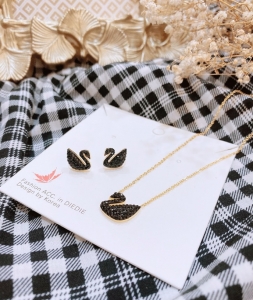 TT6284 - Set titan thiên nga đen (dây chuyền, bông tai - màu vàng)