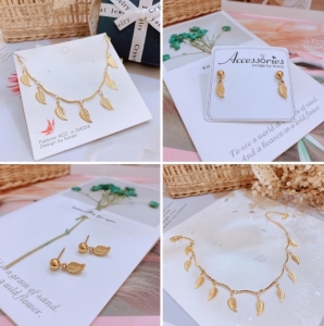 TT6288 - Set titan lá (bông tai, lắc chân - màu vàng)
