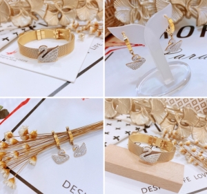 TT6388 - Set titan thiên nga trắng (lắc tay, bông tai - màu vàng)