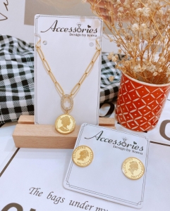 TT6405 - Set titan đồng xu nữ hoàng (dây chuyền, bông tai - màu vàng)