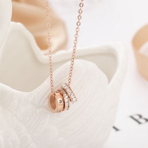 TT6431 - Dây chuyền titan 3 khoen tròn (vàng hồng)