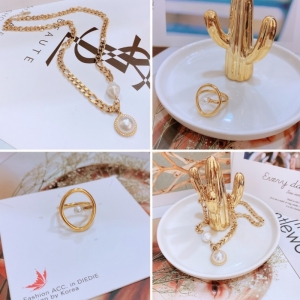 TT6498 - Set titan ngọc trai (dây chuyền, nhẫn - màu vàng)