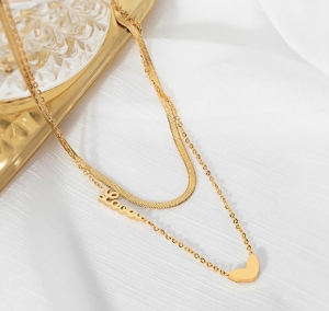 TT6616 - Dây chuyền titan 2 tầng Loveu phối dây mì (màu vàng)