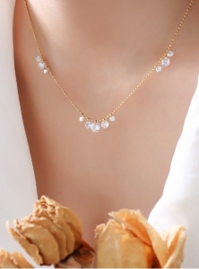 TTN6652 - Dây chuyền titan bi pha lê (màu vàng)