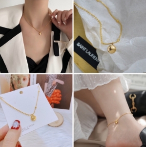 TT6839 - Set titan bi phối dây mì Luck (dây chuyền, lắc chân - màu vàng)