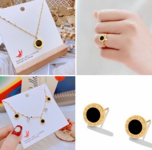 TT6884 - Set titan la mã (dây chuyền, nhẫn, lắc tay, bông tai - màu vàng)