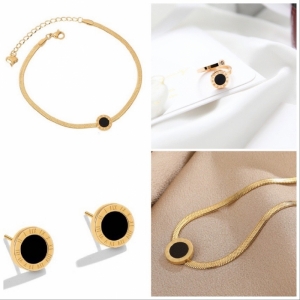 TT6899 - Set titan la mã (dây chuyền, lắc tay mì ép, bông tai, nhẫn - màu vàng)