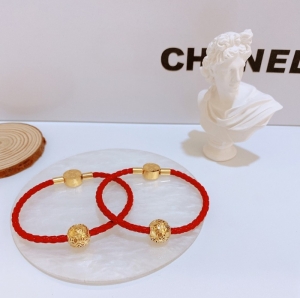 TT6912 - Vòng tay titan dây đỏ charm kim tiền (màu vàng)