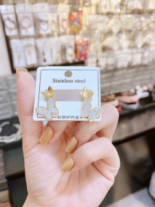 TTN7007 - Bông tai titan bướm 2 tầng (màu vàng)