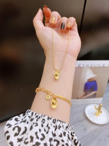 TT7109 - Set titan thỏi tiền (dây chuyền, lắc tay - màu vàng)