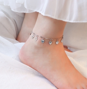 TTN7168 - Lắc chân titan tim rơi (màu trắng)