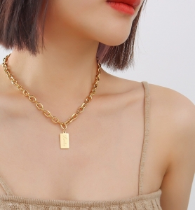 TTN7256 - Dây chuyền titan xích tag LUCKY (màu vàng)