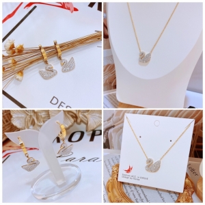 TT7275 - Set titan thiên nga đá trắng (dây chuyền, bông khoen tròn - màu vàng)
