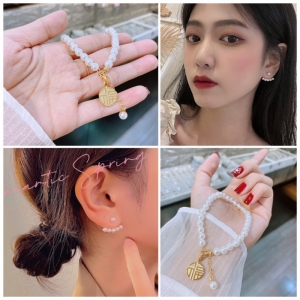 TT7276 - Set titan hạt trai (lắc tay , bông tai - màu vàng)