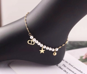 TTN7329 - Lắc chân titan dây trúc phối trai CD (màu vàng)