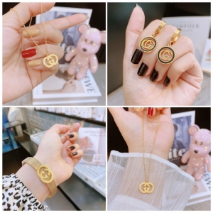 TT7491 - Set titan GC (dây chuyền, bông tai, lắc tay - màu vàng)