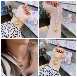 TT7492 - Set titan tim phồng (dây trai nước ngọt, lắc tay - màu vàng)